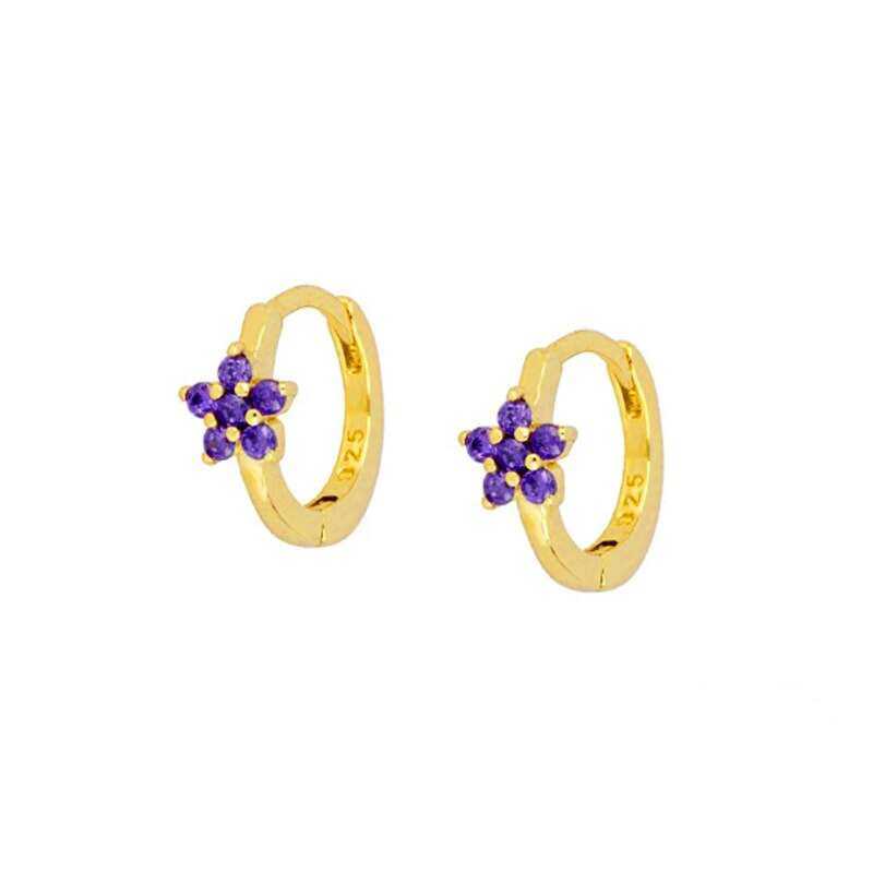 Cner – Boucles d'oreilles « Wildflower » pour femmes – Créoles authentiques en argent sterling 925 – Touches d'oxyde de zirconium et de diamant – Bijoux dorés de style coréen
