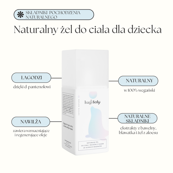Hagi Baby, naturalny żel do ciała z olejem ze słodkich migdałów, 250 ml