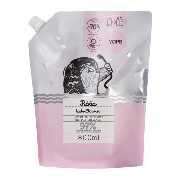 Yope Róża i Kadzidłowiec, żel pod prysznic, zapas, 800 ml