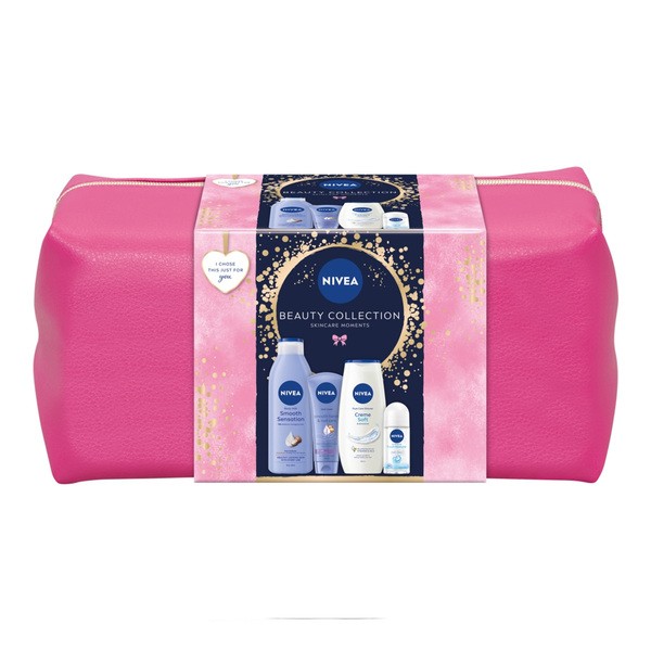 Zestaw Nivea Beauty Collection, kremowy żel pod prysznic, 250 ml + antyperspirany roll-on, 50 ml + krem do rąk, 100 ml + mleczko do ciała, 250 ml