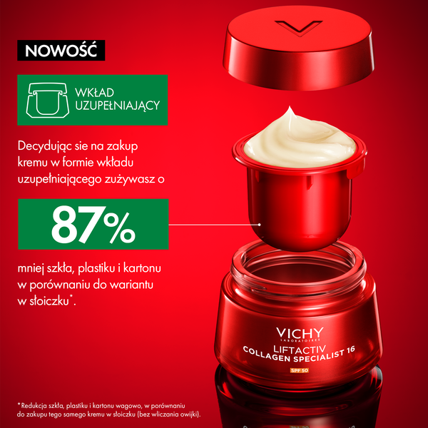 Vichy Liftactiv Collagen Specialist, krem SPF 50 redukujący 16 oznak starzenia, refill, 50 ml