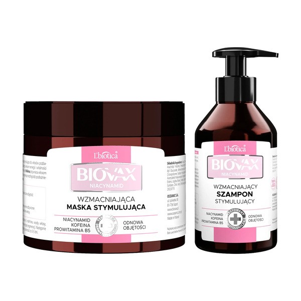 Zestaw Biovax Niacynamid, wzmacniająca maska stymulująca, 250 ml + wzmacniający szampon stymulujący, 200 ml