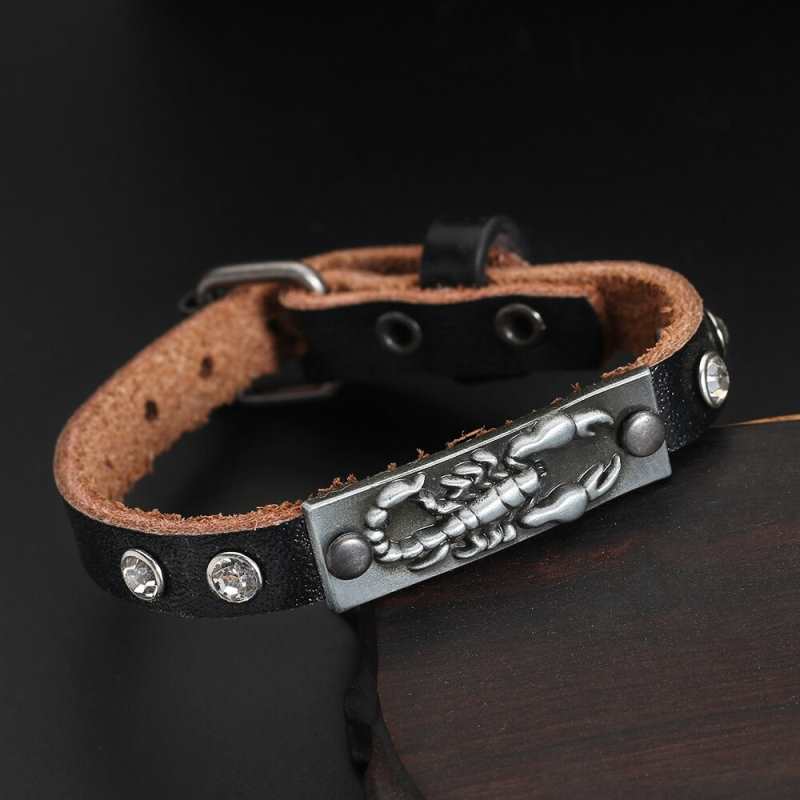 2021 bizuteria Vintage dlugi odcinek wzor skorpiona skorzana bransoletka prosta sprzaczka do zegarka nit mankietow bransoletki dla kobiet