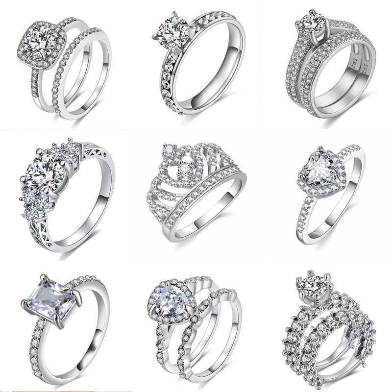 Trendy korona krysztal w ksztalcie serca zestaw pierscieni dla kobiet inkrustowane cyrkon moda pierscionki dla par kobiet Wedding Party prezent bizuteria