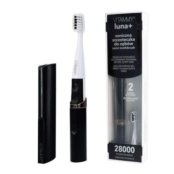 Vitammy Luna+, soniczna szczoteczka kompaktowa do zębów, czarna, 1 szt.