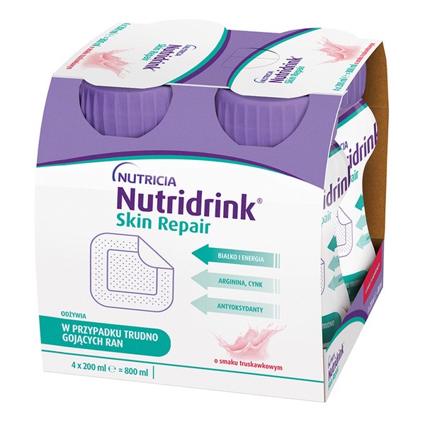 Zestaw 2x Nutridrink Skin Repair, smak truskawkowy, 4 x 200 ml + INTENO Soft Care, chusteczki pielęgnacyjne, 70 szt.