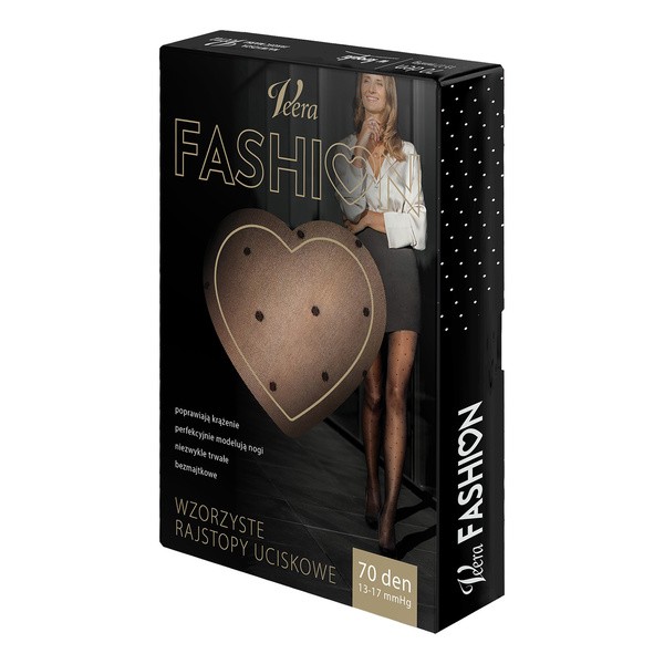 Veera Fashion, rajstopy wzorzyste, 70 DEN, czarne w kropki, rozmiar M