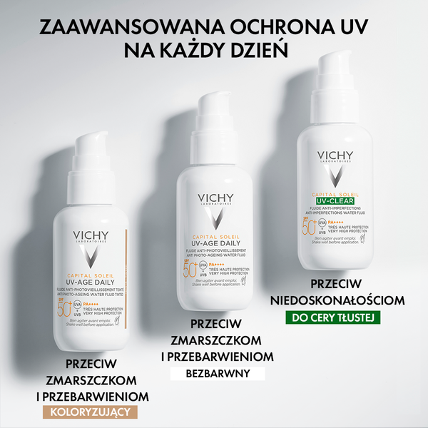 Vichy Capital Soleil, fluid koloryzujący przeciw fotostarzeniu się skóry SPF 50+, tinted, 40 ml