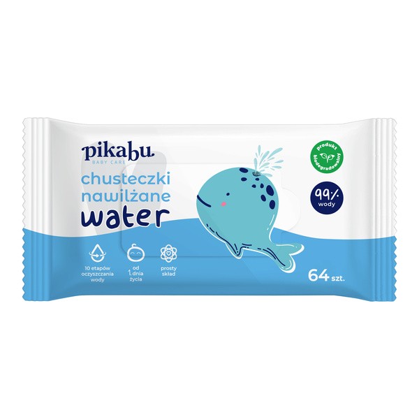 Zestaw 3x Pikabu Baby Care, chusteczki nawilżane Water, 64 szt.