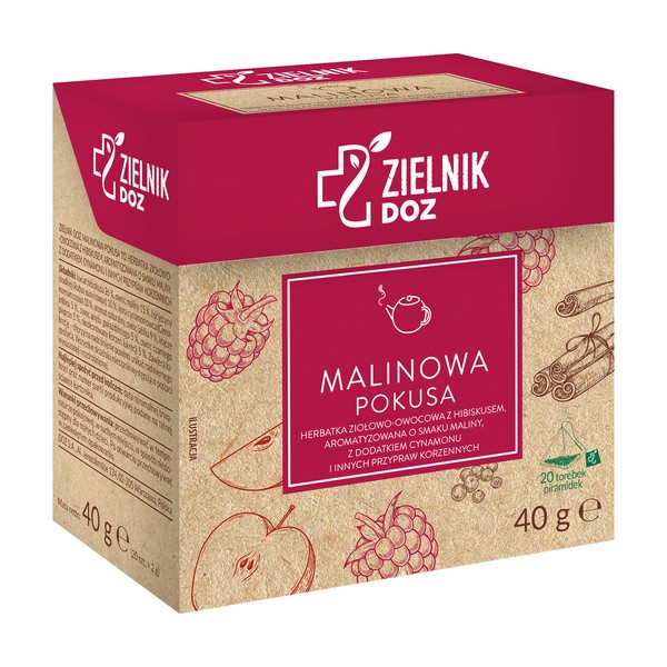 ZIELNIK DOZ Malinowa Pokusa, herbatka ziołowo-owocowa, 2 g, 20 szt.