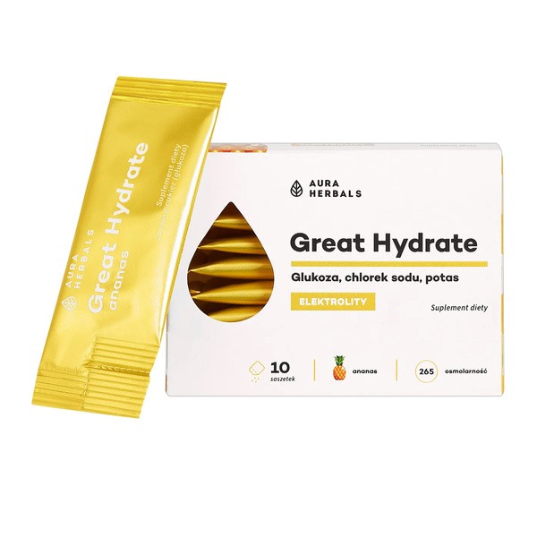 Aura Herbals Great Hydrate, saszetki z proszkiem, smak ananas, 10 szt.