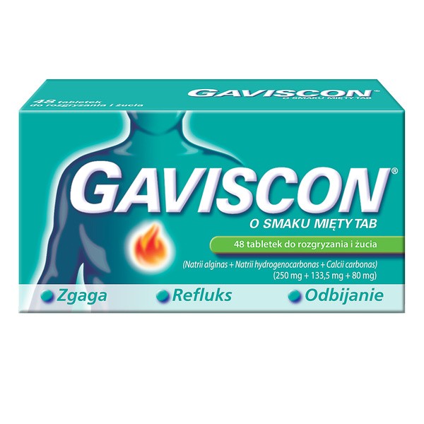 Gaviscon o smaku mięty TAB, tabletki do rozgryzania, żucia, 48 szt.