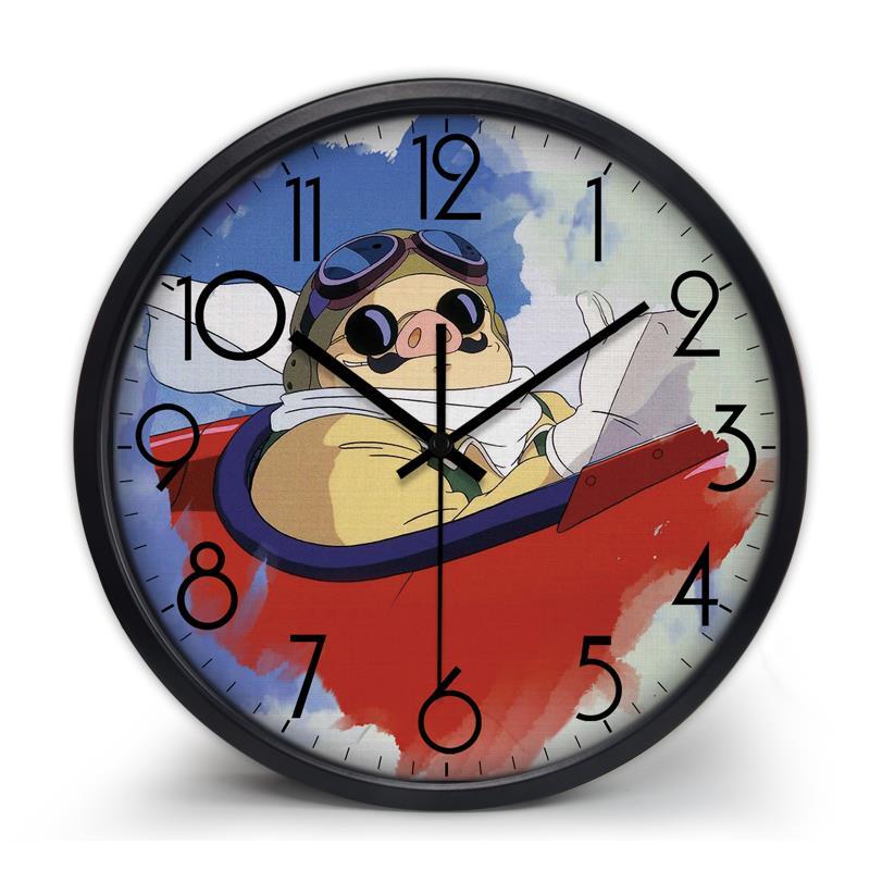 Porco Rosso klok, Hayao Miyazaki wandklok, stille metalen klok voor kinderkamer, museum, park, hotelthema, decoratieve klok