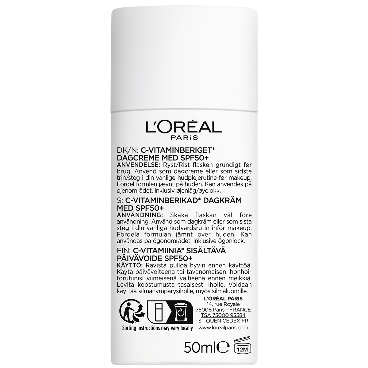 L'Oréal Paris Revitalift Clinical Daily UVA Fluid Spf 50 (50 ml)
