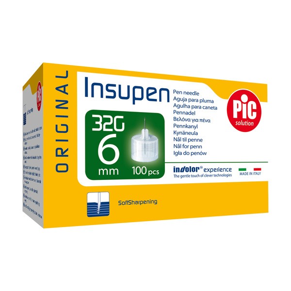 PiC Solution Insupen, igły do penów insulinowych 32G x 6 mm, 100 szt.