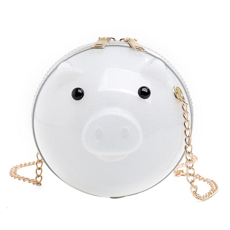 Motetrend for kvinner 2020 Unik søt griseformet håndveske Mini toveis glidelås skulderveske kjedestropp Vill stil crossbody tote