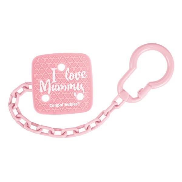 Canpol Babies, łańcuszek do smoczka uspokajającego I LOVE MUMMY, różowy, 1 szt.