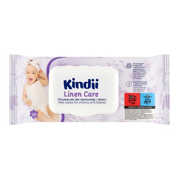 Kindii Linen Care, chusteczki dla niemowląt i dzieci, 50 szt.