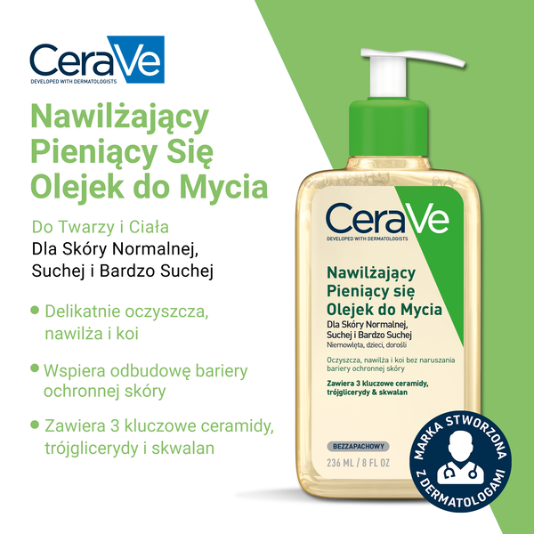 CeraVe, nawilżający pieniący się olejek do mycia, 236 ml