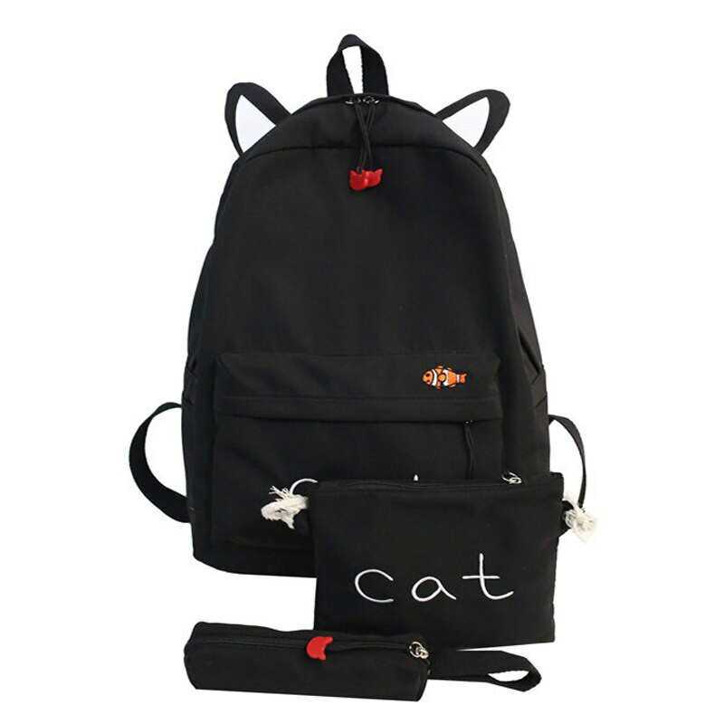 Lot de 3 sacs à dos brodés avec motif chaton mignon pour adolescentes et enfants (référence 2020 XA866H).