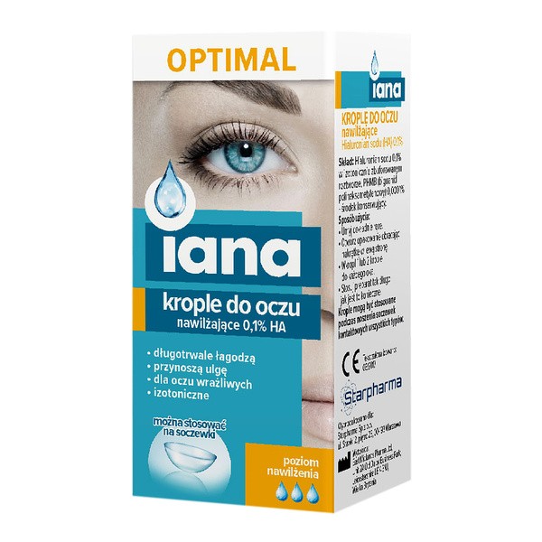 Iana, nawilżające krople do oczu, 0,1% HA, 10 ml