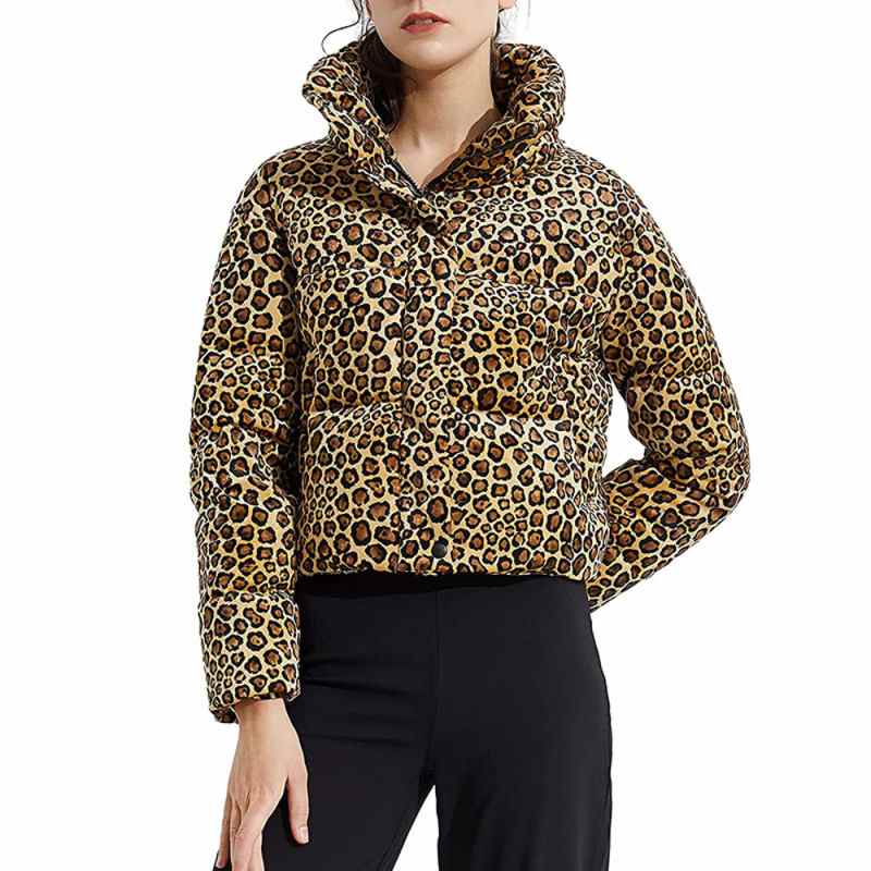 Lusofie Winter Leopard Printed Patchwork Short Jacket Women  Long sleeved Cotton padded Coats Outdoor Female Streetwear  2021