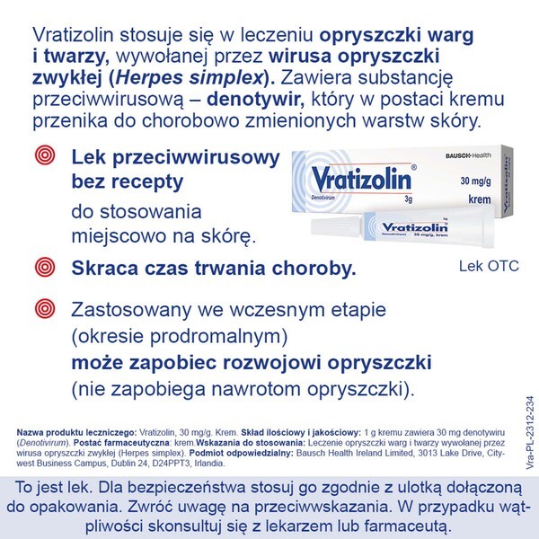 Vratizolin, 30 mg/g, krem, 3 g