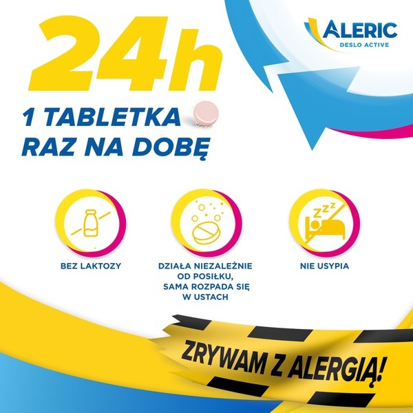 Aleric Deslo Active 2,5mg, 10 tabletek, na alergię i katar sienny dla dzieci
