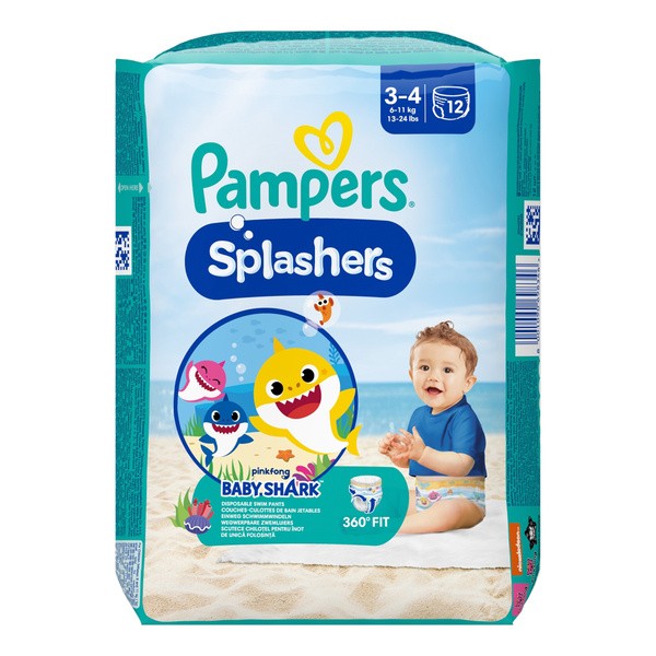 Pampers Splashers Baby Shark, jednorazowe pieluchomajtki do pływania rozmiar 3 (6 - 11kg), 12 szt.