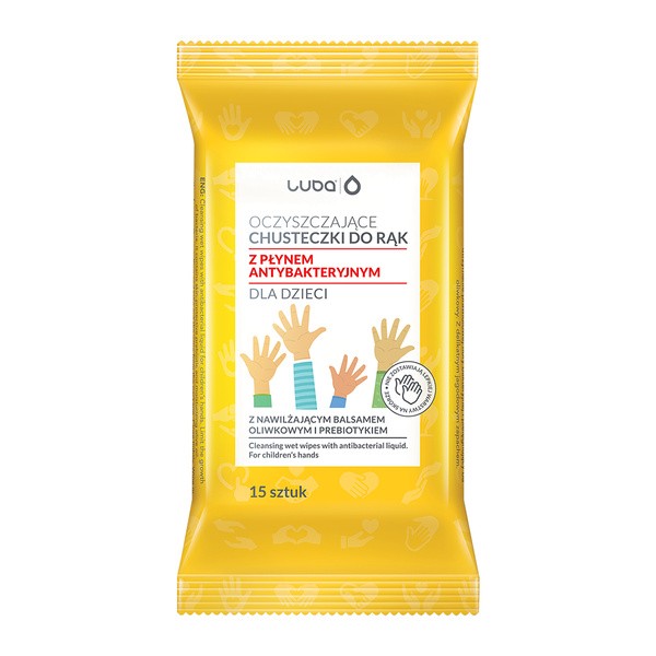Luba, Nawilżane chusteczki do rąk dla dzieci z płynem antybakteryjnym, 15 szt