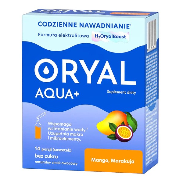 Oryal Aqua+, saszetki z proszkiem, smak mango-marakuja, 14 szt.