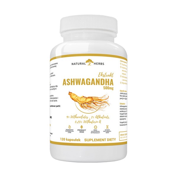 Ashwagandha Ekstrakt 500 mg, kapsułki, 120 szt.