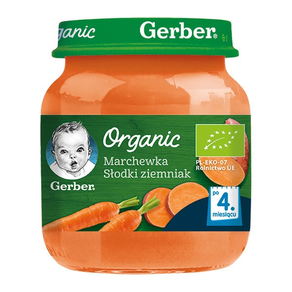 Gerber Organic, Marchewka słodki ziemniak, 4 m+, 125 g