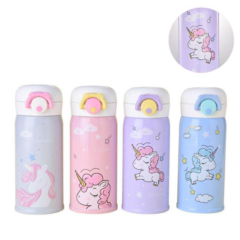 Nuovo 2018: borraccia termica da viaggio per bambini da 500 ml con unicorno a doppio strato in acciaio inox, isolata, per latte, frutta e succhi di frutta