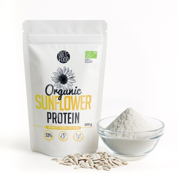 Diet Food, Organic Sunflower Protein, białko z nasion słonecznika, 200 g