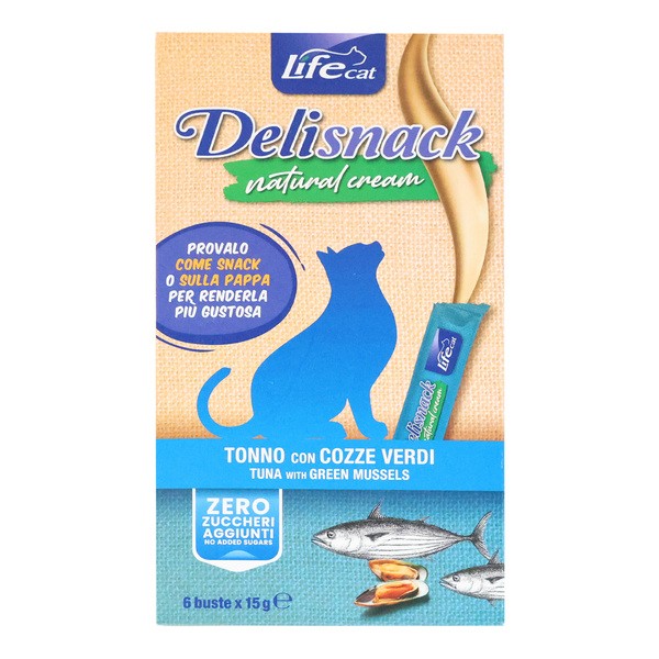 Life Cat Deli Snack Natural Cream Tuna, kremowy przysmak z tuńczykiem dla kotów, saszetki, 15 g x 6 szt.