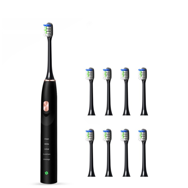 Bezprzewodowa szczoteczka elektryczna z pamięcią czasu i falami akustycznymi, akumulatorowa, dla dorosłych, z 8 wymiennymi główkami szczoteczki