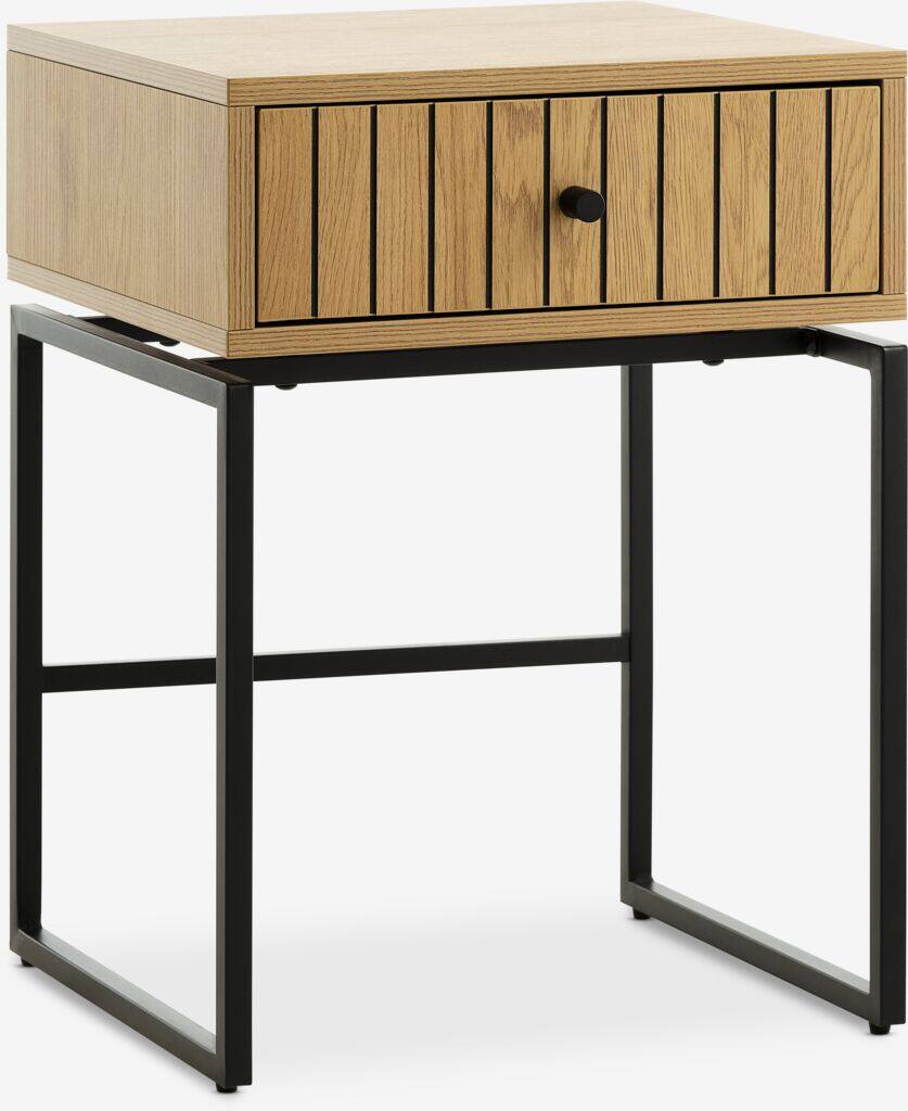 HEMDRUP sengebord, 1 skuffe, eg/sort