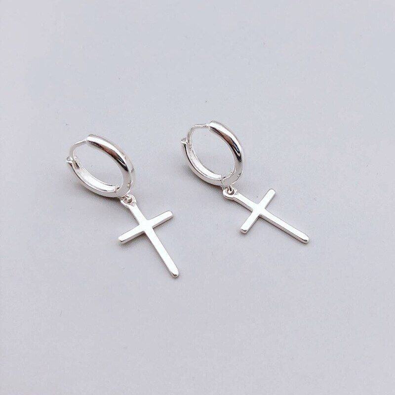 Bijoux Croix en argent sterling S925 – Boucles d'oreilles religieuses et hypoallergéniques pour femmes – Mode, soirées et cadeaux (vente en gros)