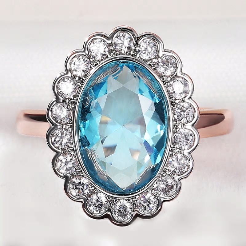 Brilliant cyrkonia kobiety ceremonia slubna Party Finger Rings blekitny kami projekt slonecznika kobiece pierscienie oswiadczenie