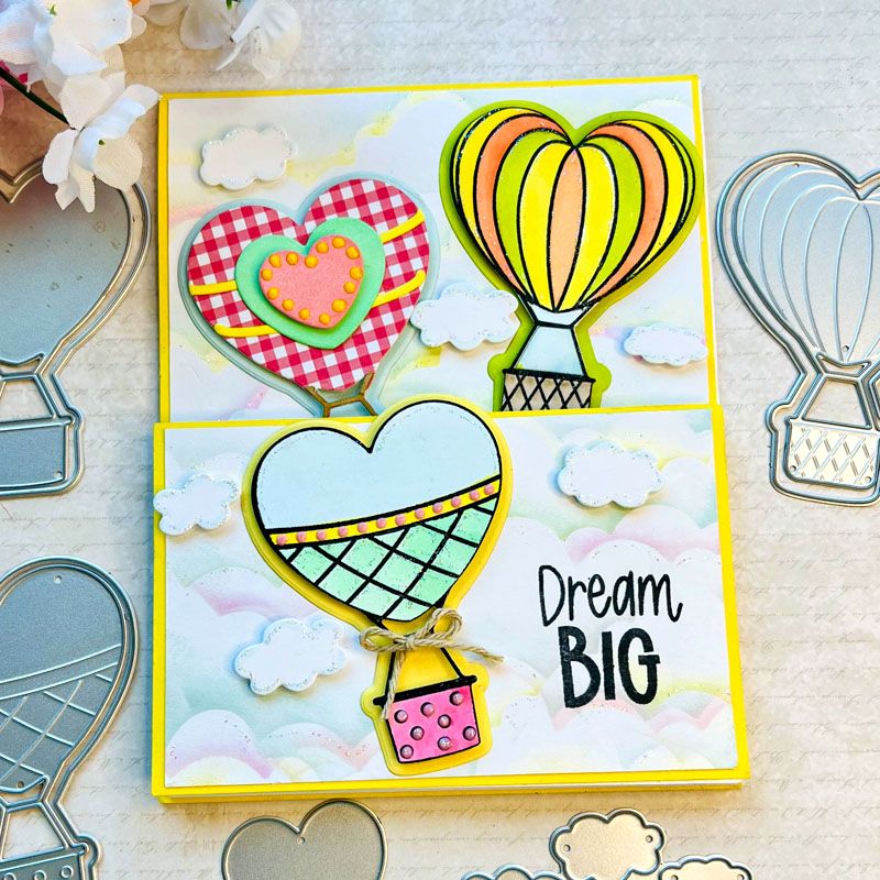 Heart Hot Air Balloons Clear Stamp Set 13 Stamps