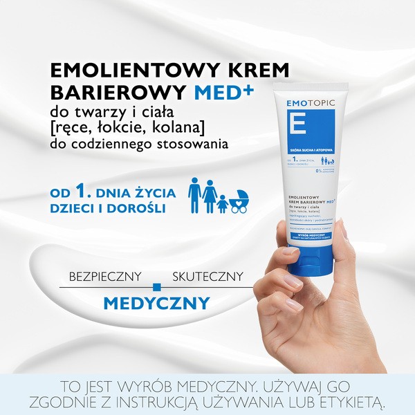 Emotopic Med+, emolientowy krem barierowy do twarzy i ciała, do codziennego stosowania, 75 ml