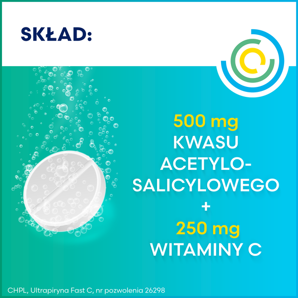 Ultrapiryna Fast C, 500 mg+250 mg, tabletki musujące, 10 szt.