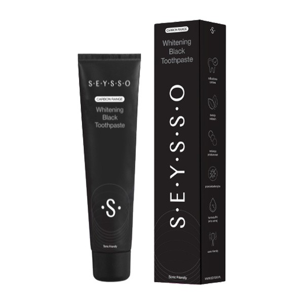 Zestaw Seysso Carbon Black, odświeżający płyn do płukania jamy ustnej z węglem aktywnym, 500 ml + wybielająca pasta do zębów z aktywnym węglem, 75 ml