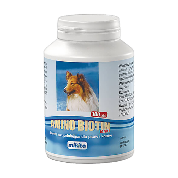 Mikita Amino Biotin maxi, karma uzupełniająca dla psów i kotów, tabletki, 100 szt.