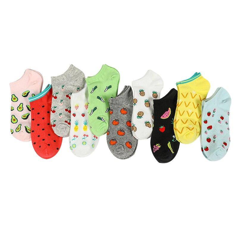 Skarpetki damskie z niskim wycięciem, zabawne kapcie, bawełniane, standardowe, z nadrukiem, wiśniowo-szare, urocze, wesołe skarpetki, owocowe, Street, Harajuku