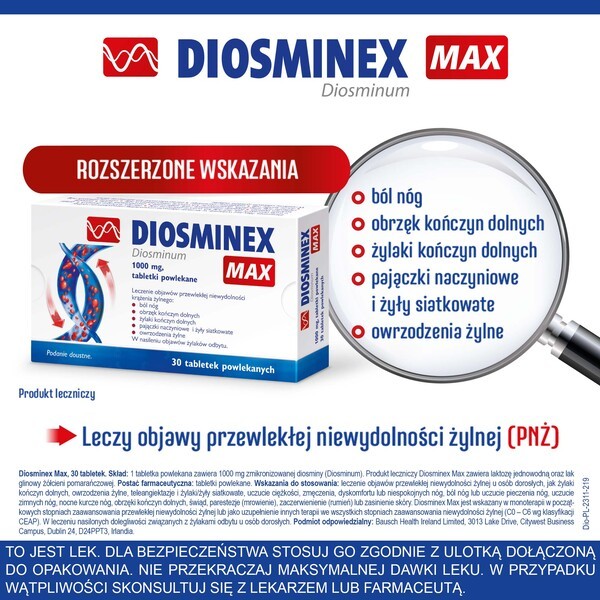 Diosminex Max, 1000 mg, tabletki powlekane, 30 szt.