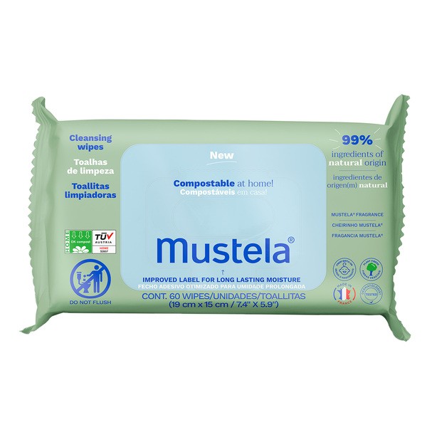 Mustela, kompostowalne chusteczki oczyszczające, 60 szt.