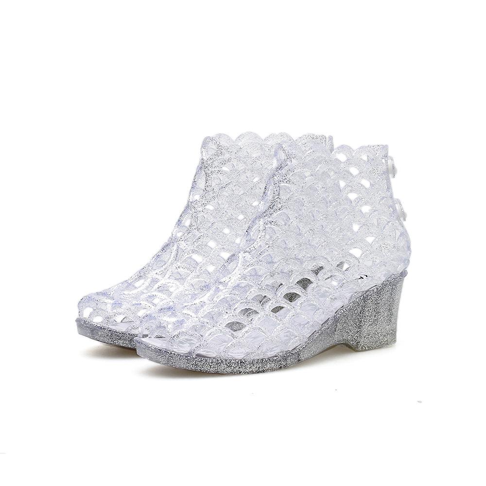 Damskie sandały na wysokim obcasie z wycięciem w kształcie ryby, damskie sandały codzienne, kryształowe, przezroczyste, ptasie gniazdo, buty z siateczki z dziurami