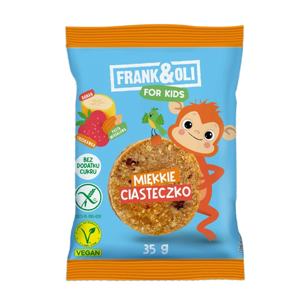 Frank&Oli For kids, banan & truskawka, miękkie ciasteczko, 35 g